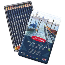 Derwent watercolour zestaw 12 akwarelowych kredek metal opak - sklep p