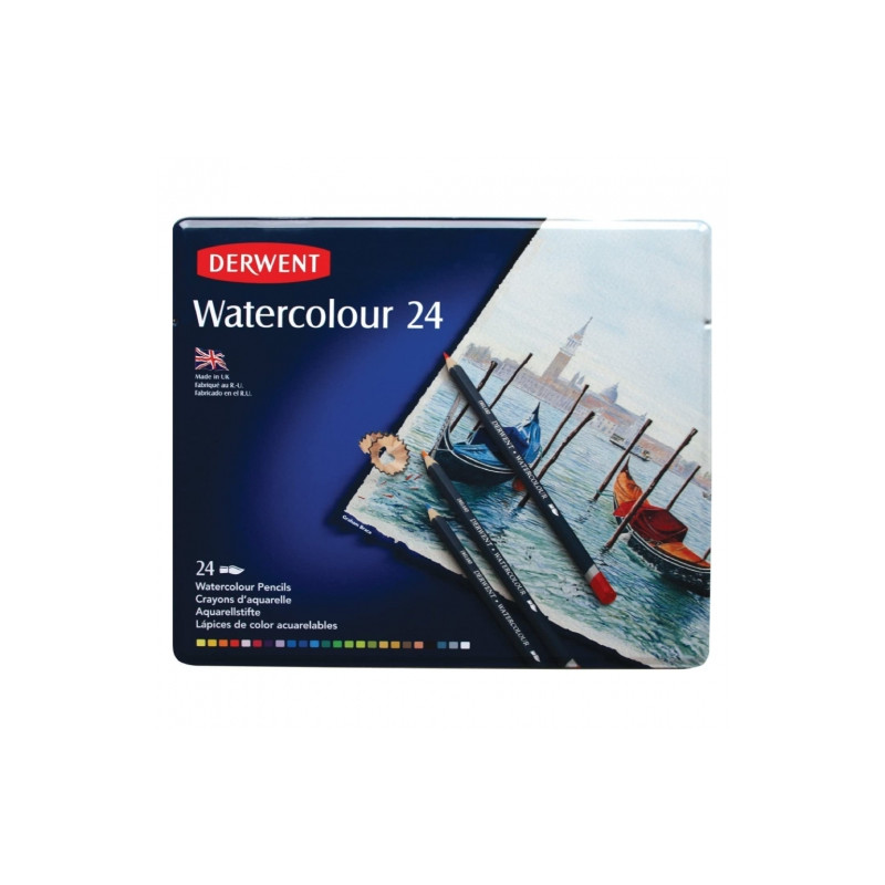 Derwent watercolour zestaw 24 akwarelowych kredek metal opak - sklep p