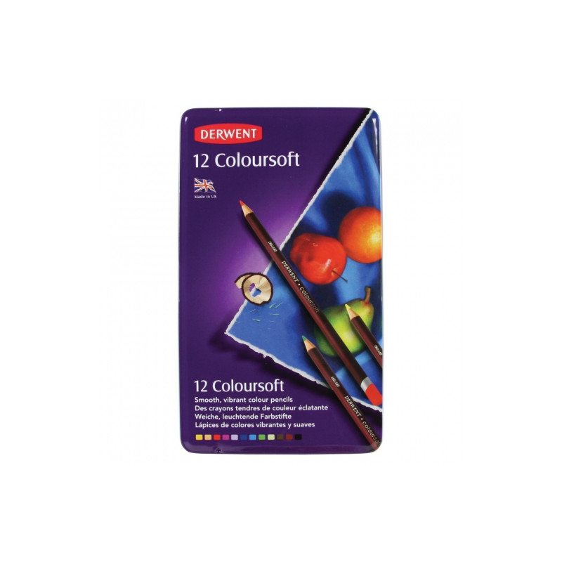 Derwent coloursoft zestaw 12 miękkich kredek metal opak - sklep plasty