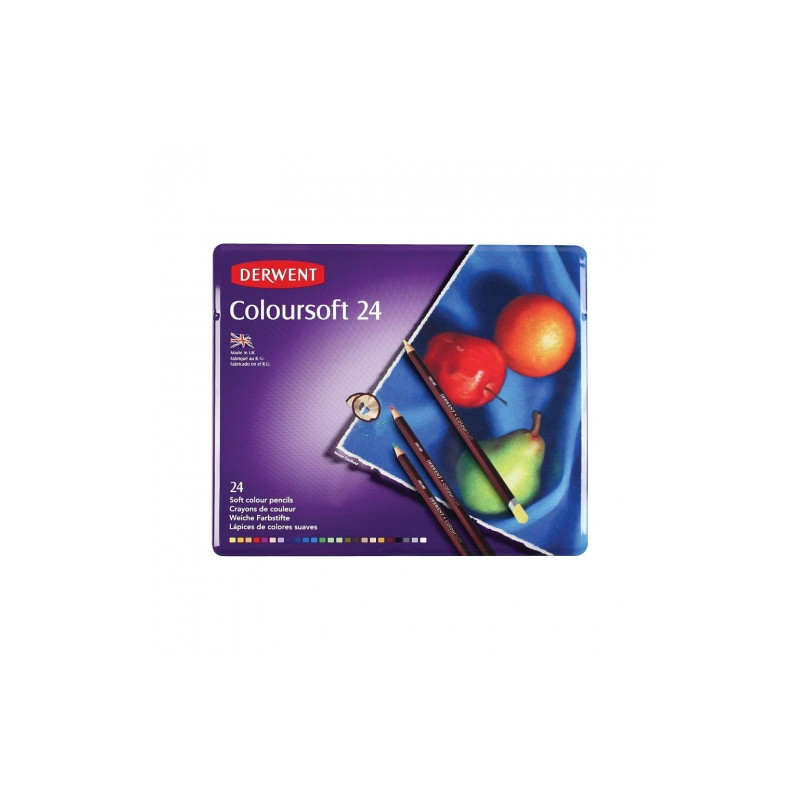 Derwent coloursoft zestaw 24 miękkich kredek metal opak - sklep plasty