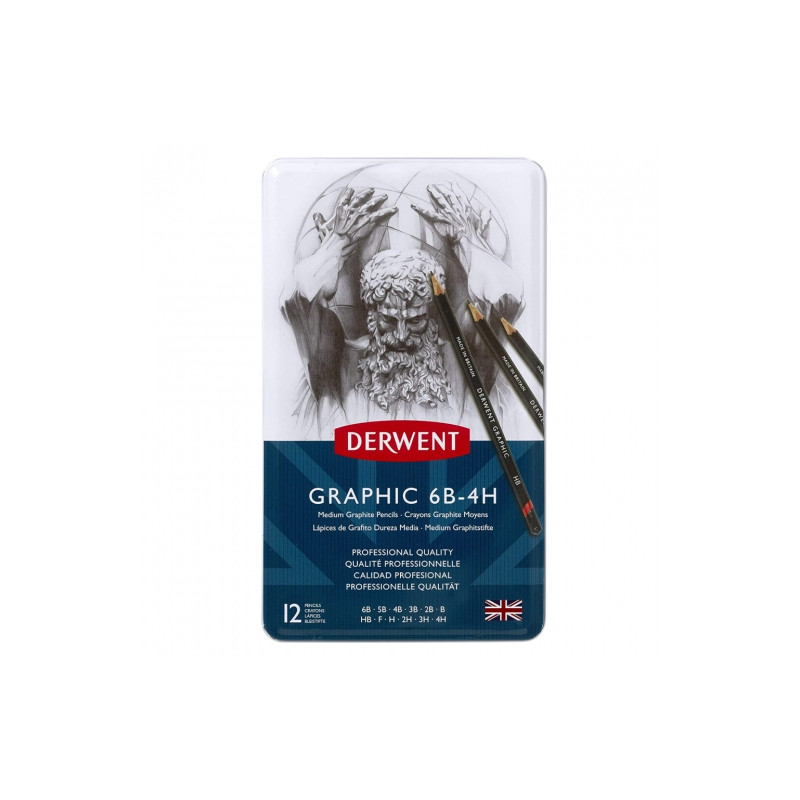 Derwent graphic medium pencils for sketching 12 hardness 6B-4H