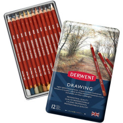 Derwent drawing zestaw 12 rysunkowych kredek metal opak
