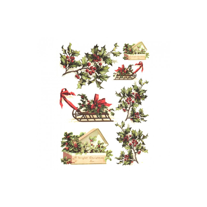 Rice decoupage paper holly A4 ITD R448