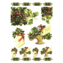 Papier ryżowy do decoupage ostrokrzew A4 ITD R449 - Sklep plastyczny -