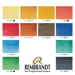 Talens rembrandt zestaw akwareli 12 półkostek metalowe opakowanie - sk