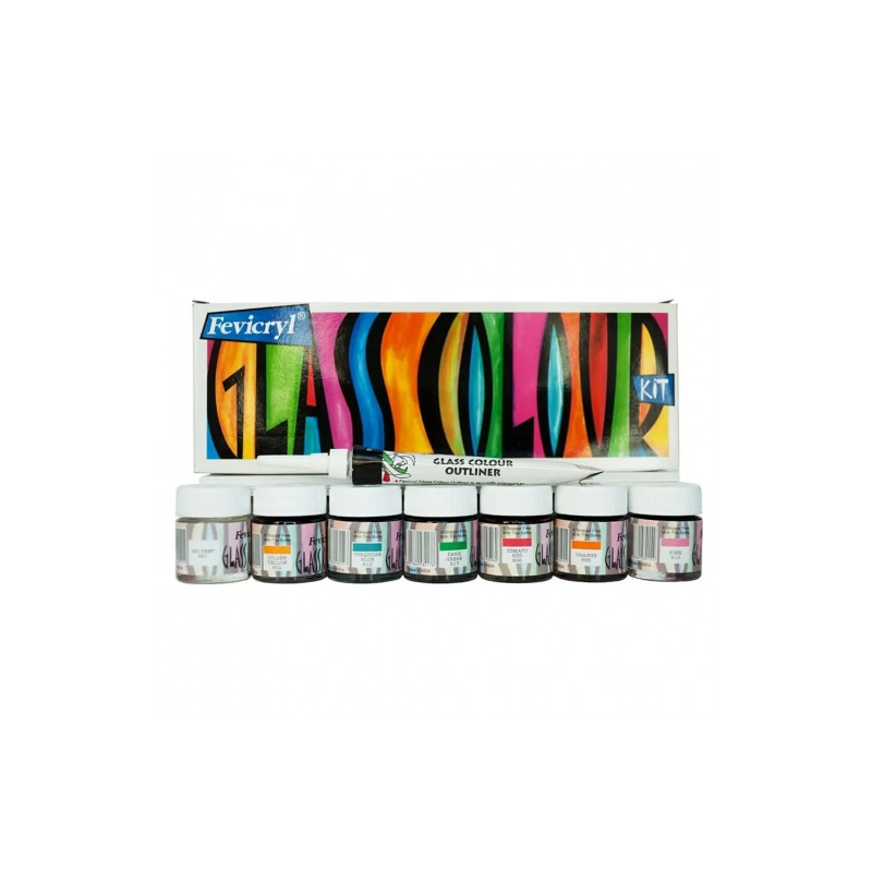 Set of paint in glass Fevicryl Glass Color 6x10ml + contour