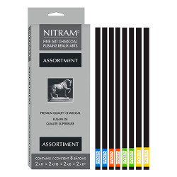 Nitram drawing charcoal natural mix 5x5mm 8pcs