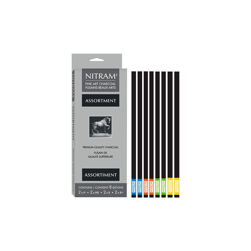 Nitram drawing charcoal natural mix 5x5mm 8pcs