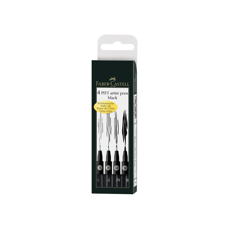 Faber-Castell pitt black zestaw 4 pisaków - sklep plastyczny - szał dl
