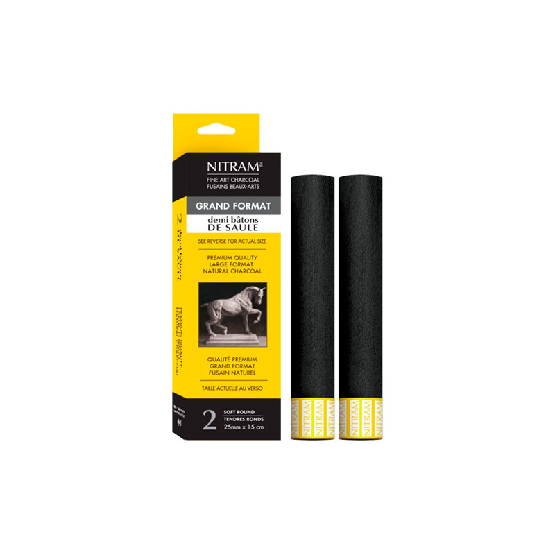 Nitram artistic charcoal natural extra soft 15cmx25mm round