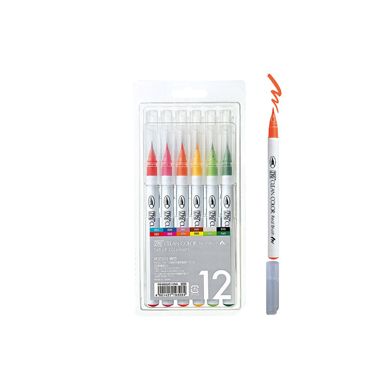Kuretake clean color real brush set of 12 brush markers - szal art - s