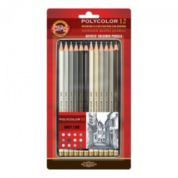 Koh-i-noor polycolor artystyczne kredki 12 kol. szarości metal opak -