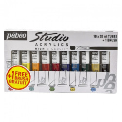 Pebeo studio zestaw farb akrylowych 10x20ml + pędzel - szał dla plasty