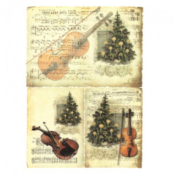 Papier ryżowy do decoupage choinka skrzypce A4 ITD R188 - Sklep plasty