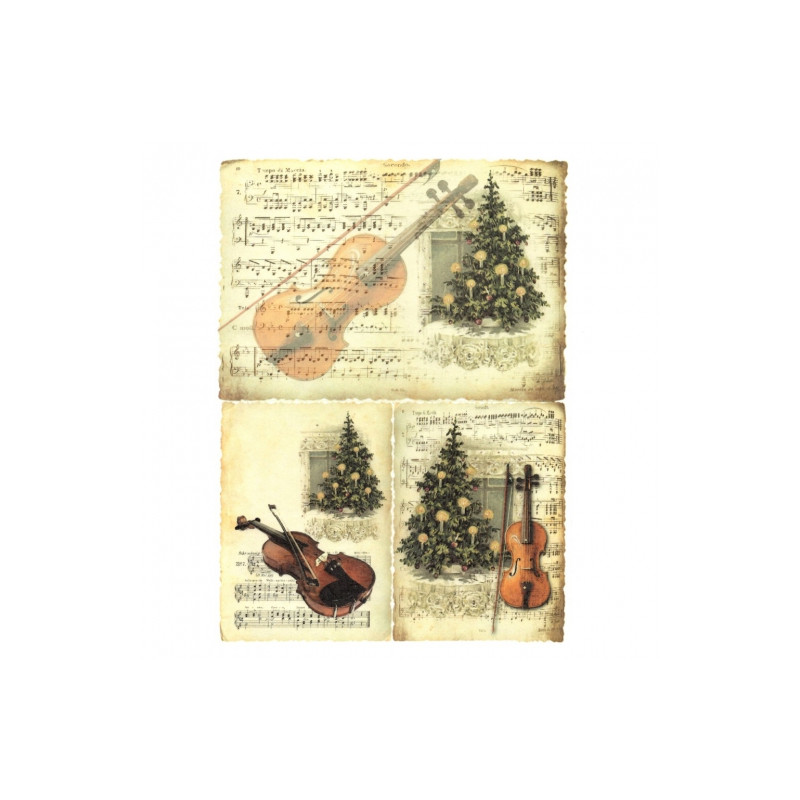 Papier ryżowy do decoupage choinka skrzypce A4 ITD R188 - Sklep plasty