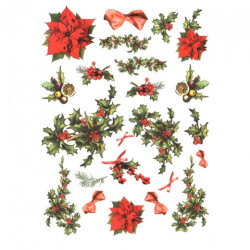 Papier ryżowy do decoupage gwiazda betlejemska ostrokrzew A4 ITD R173