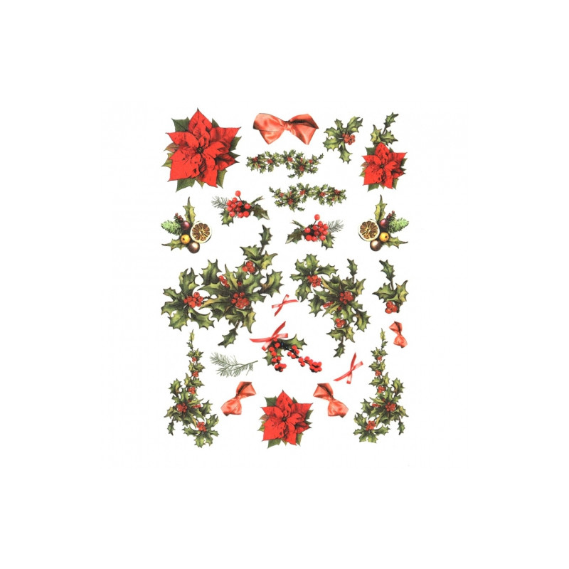 Papier ryżowy do decoupage gwiazda betlejemska ostrokrzew A4 ITD R173