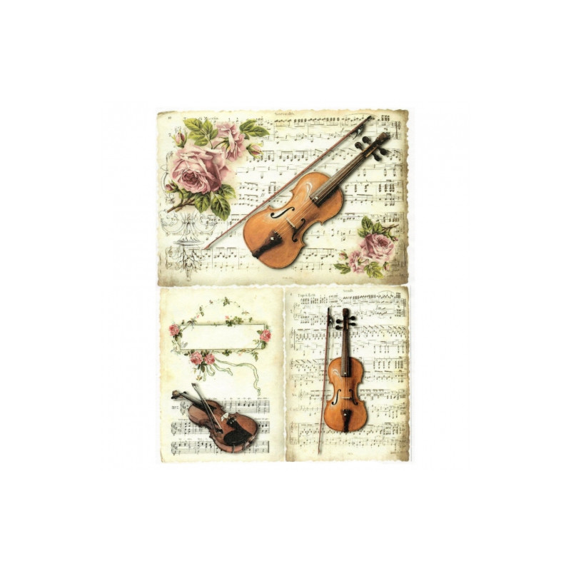 Papier ryżowy do decoupage skrzypce muzyka nuty A4 ITD R374 - sklep pl