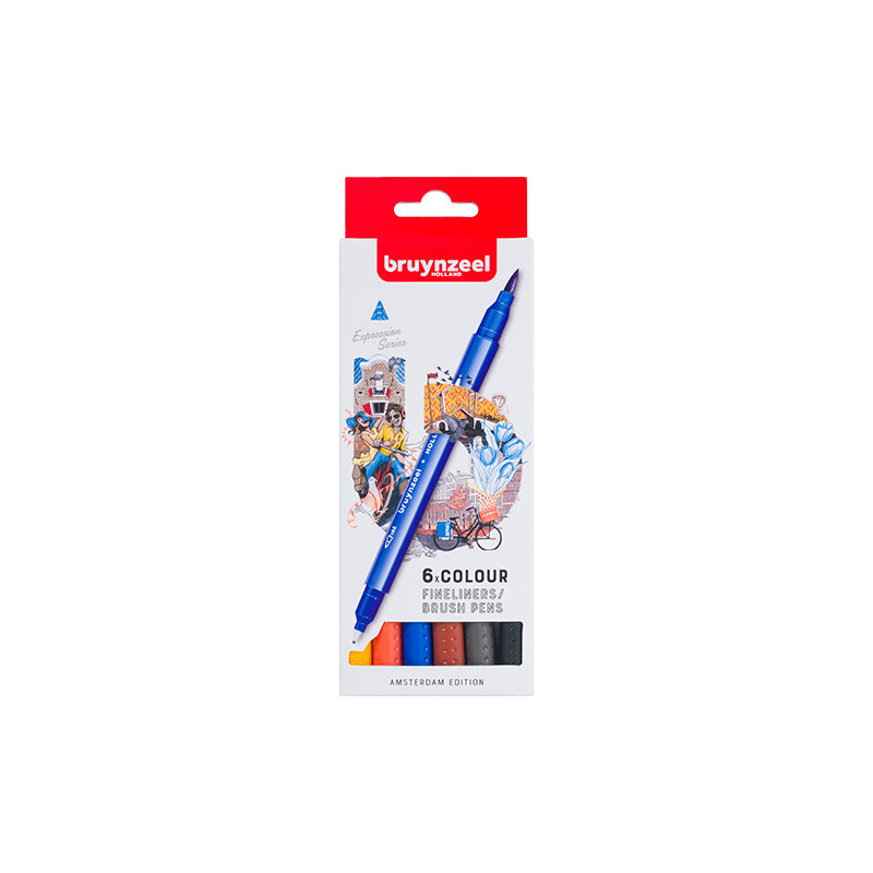 Bruynzeel fineliners brush pen amsterdam zestaw 6 sztuk - sklep plasty