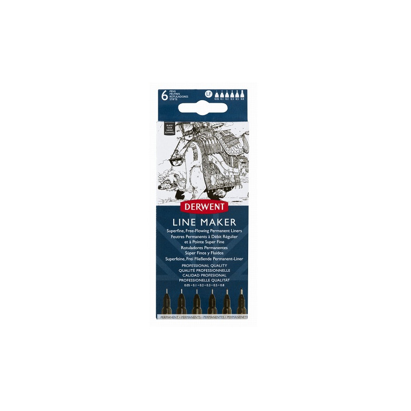 Derwent graphik line maker black set of 6 fineliners - szał art - skle