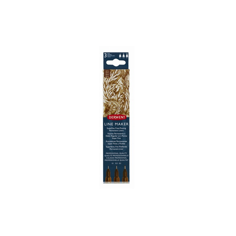 Derwent graphik line maker sepia set of 3 fineliners - szał art - skle