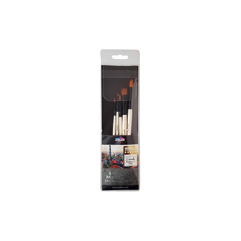 Zieler premium mixed media set of 5 synthetic brushes