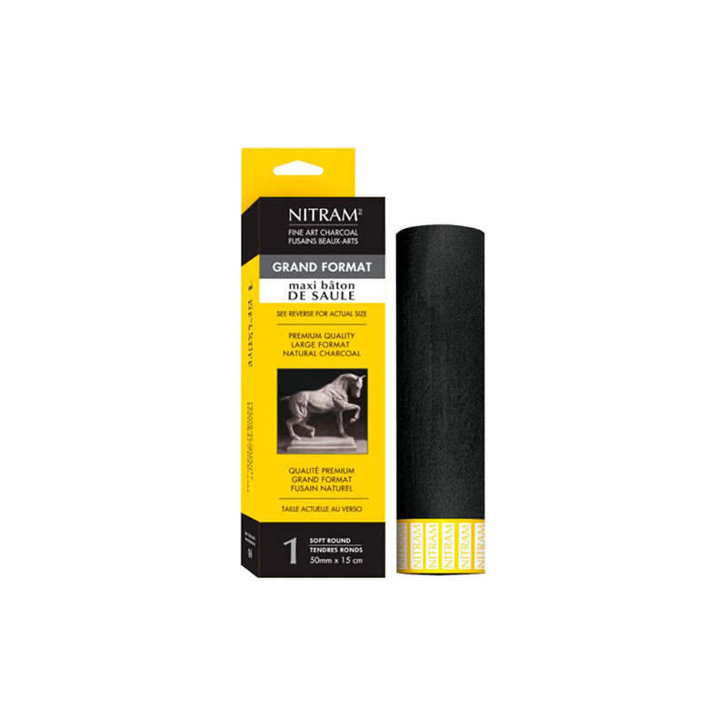 Nitram artistic charcoal natural extra soft 15cm x 50mm round
