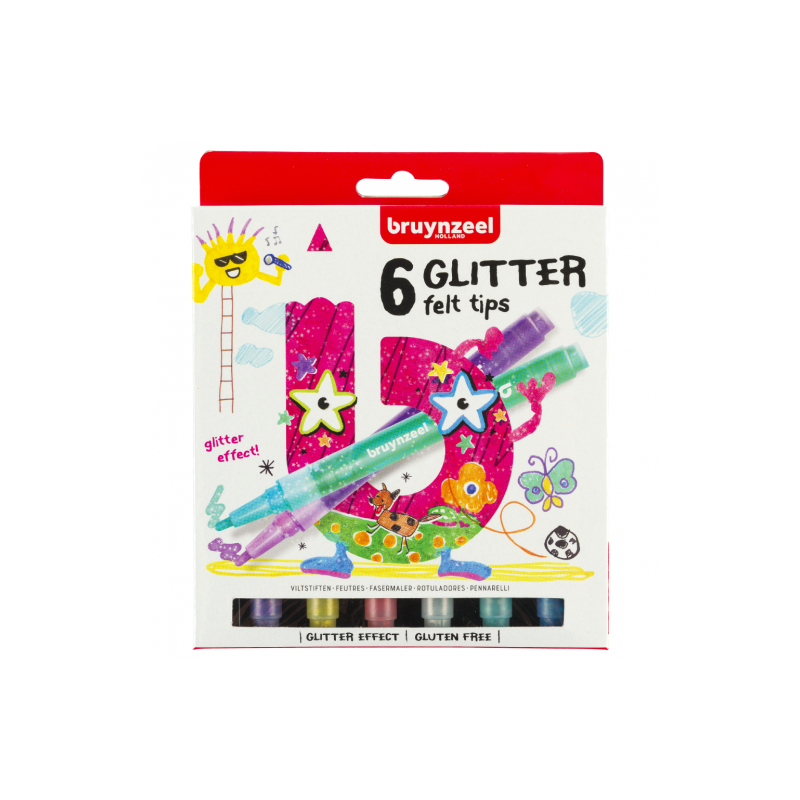 Bruynzeel glitter zestaw 6 flamastrów - sklep plastyczny - szał dla pl