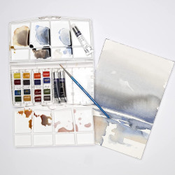 Winsor & Newton cotman painting plus watercolors of 16 half-cubes and