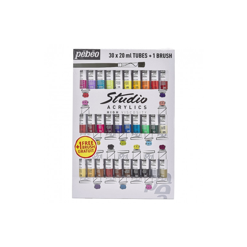 Pebeo studio set of acrylic paints 30x20ml + brush