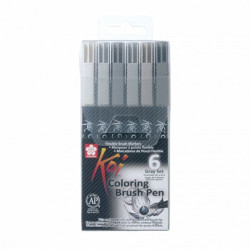 Sakura koi coloring brush pen zestaw 6 pisaków szarości - sklep plasty