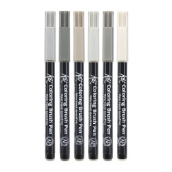 Sakura koi coloring brush pen zestaw 6 pisaków szarości - sklep plasty