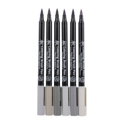 Sakura koi coloring brush pen zestaw 6 pisaków szarości - sklep plasty