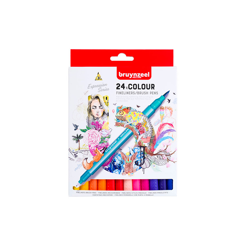 Bruynzeel fineliners brush pen zestaw 24 sztuk - sklep plastyczny - sz