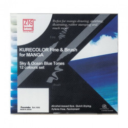Kurecolor fine&brush manga sky&ocean blue set of 12 markers