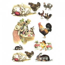 Papier ryżowy do decoupage A4 ITD R306 kurczaki króliki zające - sklep