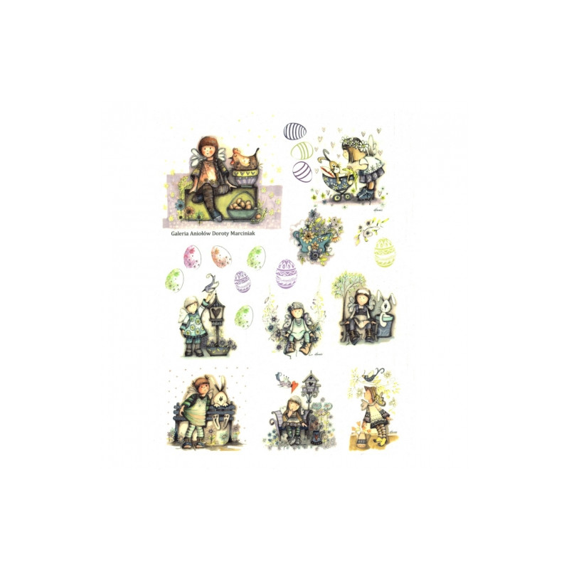 Papier ryżowy do decoupage A4 ITD R075 wielkanoc aniołki dziecięce - s