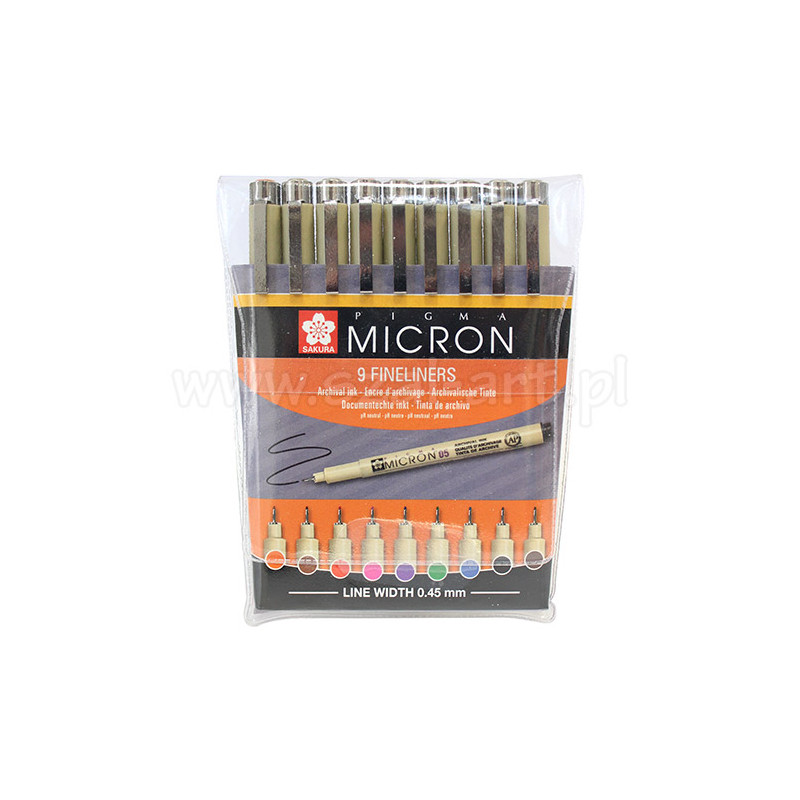 Sakura pigma micron zestaw 9 kolorowych cienkopisów - sklep plastyczny
