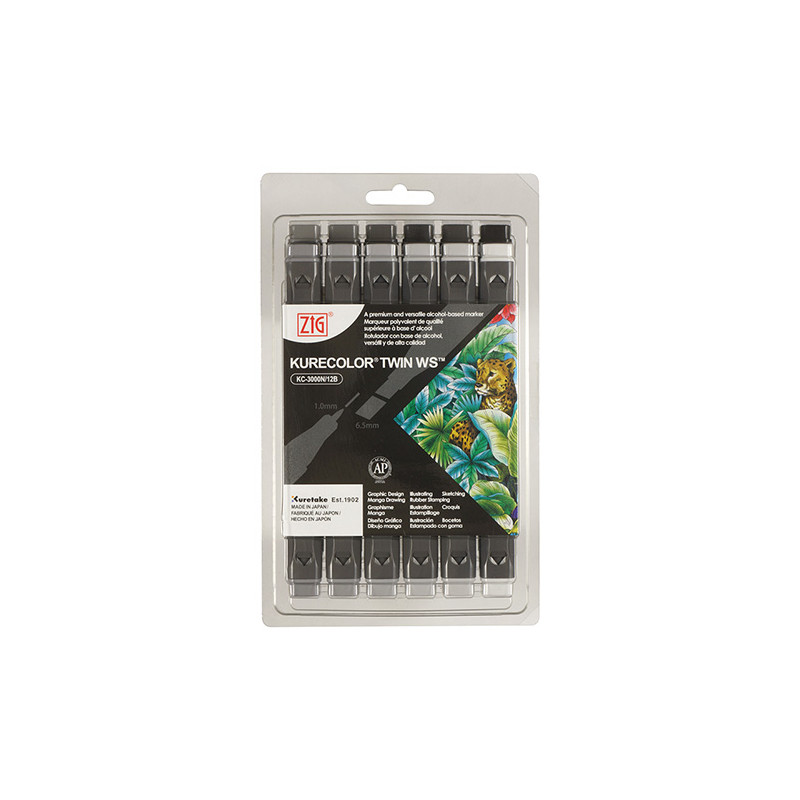 Kuretake zestaw 12 markerów kurecolor twin ws cool gray - sklep plasty