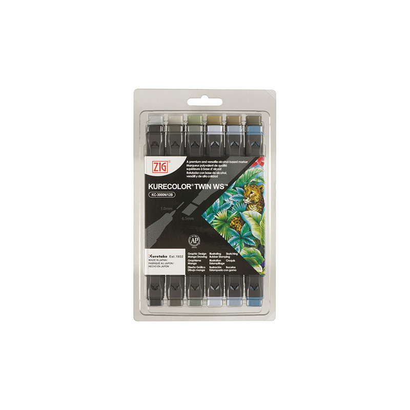 Kuretake zestaw 12 pisaków kurecolor twin ws gray - sklep plastyczny -
