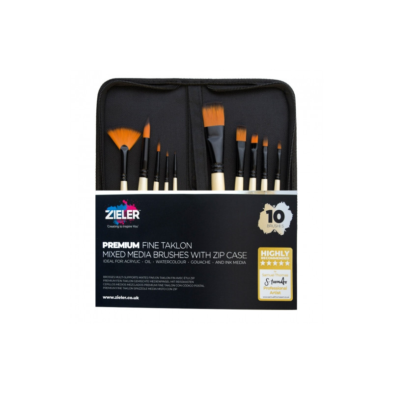 Zieler premium zestaw 10 syntetycznych pędzli w etui - sklep plastyczn