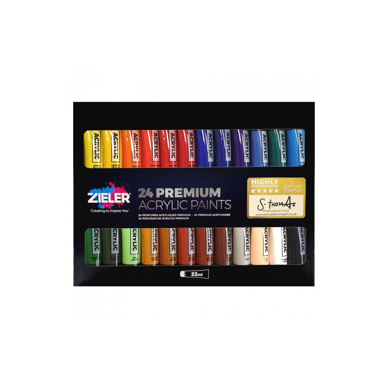 Zieler premium acrylic zestaw farb akrylowych 24x22ml - sklep plastycz