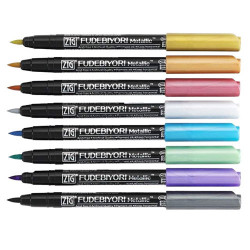 Kuretake zig fudebiyori metallic set of 8 brush markers - szal art - s