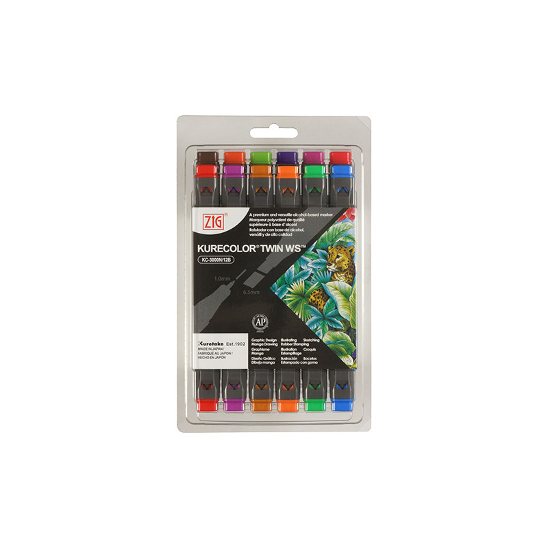 Kuretake a set of 12 kurecolor twin ws in brilliant pens - szal art -