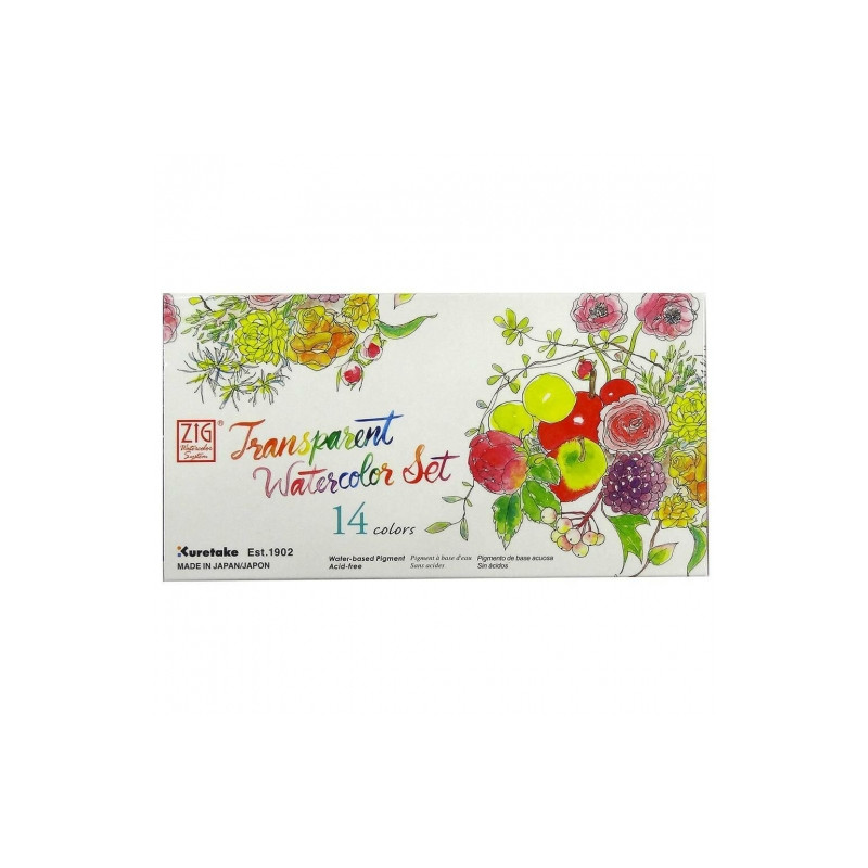 Kuretake zig transparent watercolor zestaw 14 akwareli - sklep plastyc