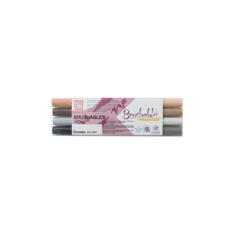 Kuretake brushables zestaw 4 dwustronnych pisaków - brown - sklep plas