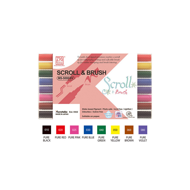 Kuretake zig scroll & brush set of 8 calligraphy pens - szal art - skl