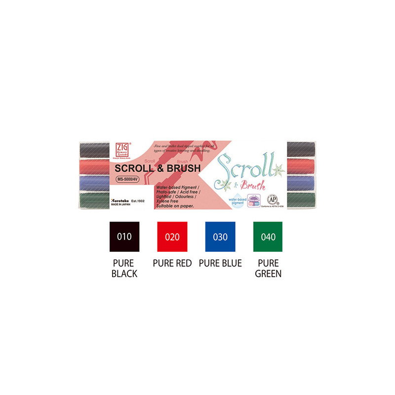Kuretake zig scroll & brush set of 4 calligraphy pens - szal art - skl