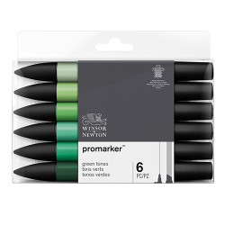 Winsor&Newton promarker green tones zestaw 6 kolorów - sklep plastyczn