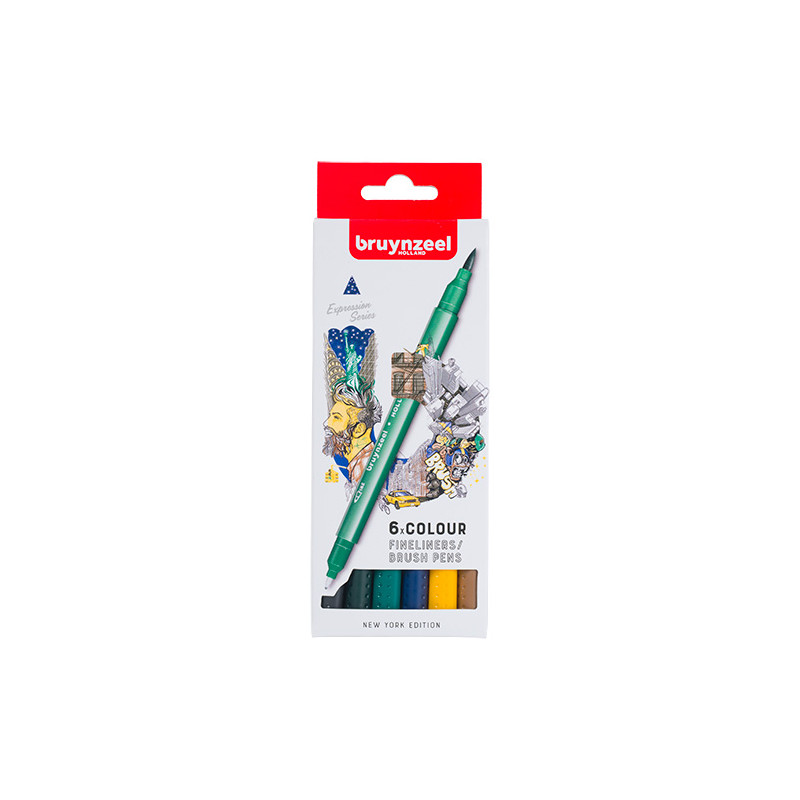 Bruynzeel fineliners brush pen new york zestaw 6 sztuk - sklep plastyc